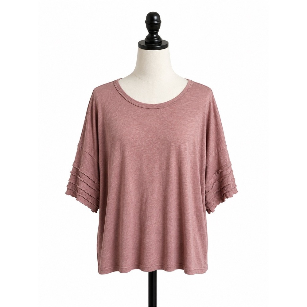 $78 NWT Splendid Womens Mauve Pink Tiered Sleeve‎ Boxy Slub Knit Top Medium